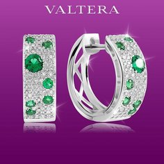 Серьги VALTERA, серебро, 925 проба, фианит, размер 20 мм, длина 2 см, , зеленый