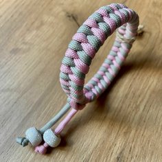 Плетеный браслет, 1 шт., размер 17 см, размер S, диаметр 7 см, розовый/серый Нет бренда