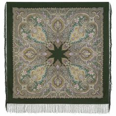 Платок Павловопосадская платочная мануфактура,125х125 см, зеленый, коричневый