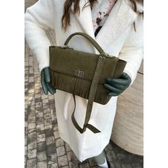 Сумка хобо Shapely, фактура бархатистая, хаки