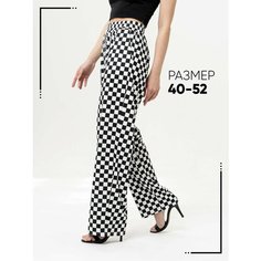 Брюки палаццо клетка LuxeChic, осень, размер 44, белый, черный