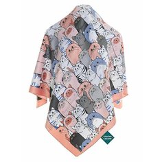 Платок LS DULАNNA,90х90 см, белый, серый, коралловый