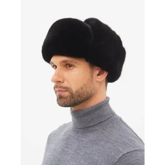 Шапка ушанка LUXURY FUR HATS кожаная утеплённая, размер 56-57, черный
