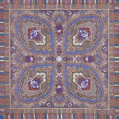 Платок Павловопосадская платочная мануфактура,89х89 см, синий/бежевый