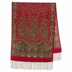 Шарф Павловопосадская платочная мануфактура,150х60 см, one size, красный/коричневый