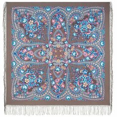 Платок Павловопосадская платочная мануфактура,135х135 см, коричневый, бежевый