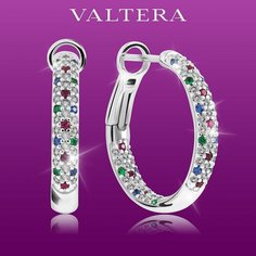 Серьги конго VALTERA, серебро, 925 проба, родирование, циркон, размер 20 мм, длина 2 см, , серебристый