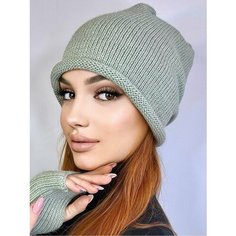 Шапка бини Lesnikova Design, размер 56-60, зеленый