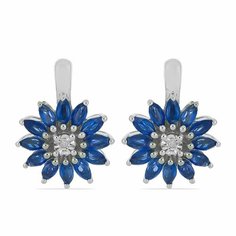 Серьги серебро, 925 проба, родирование, бриллиант, кианит, длина 1.9 см, , синий, белый Ювелирия