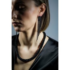 Серьги, искусственный камень, стекло, черный/прозрачный Бантами