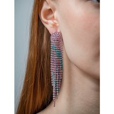 Серьги, стекло, искусственный камень, голубой, розовый Бантами