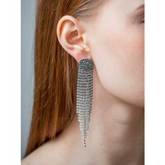 Серьги, искусственный камень, стекло, белый, синий, черный Бантами