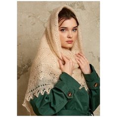 Платок Русские мотивы,130х130 см, кремовый