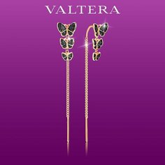 Серьги цепочки VALTERA, серебро, 925 проба, родирование, фианит, размер 50 мм, длина 5 см, , черный