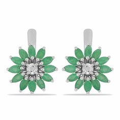 Серьги серебро, 925 проба, родирование, изумруд, бриллиант, длина 1.9 см, , зеленый/белый Ювелирия