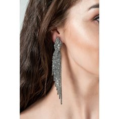 Серьги, искусственный камень, стекло, черно-серебристый Бантами