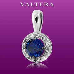 Подвеска VALTERA, белое золото, 585 проба, родирование, сапфир, бриллиант, размер 6 см.