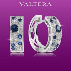 Серьги конго VALTERA, серебро, 925 проба, родирование, циркон, размер 20 мм, длина 2 см, , синий