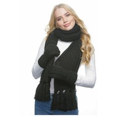 Шарф LAMBONIKA,215х29 см, one size, черный
