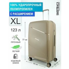 Чемодан Sweetbags, 123 л, размер XL, песочный