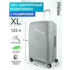Чемодан Sweetbags, 123 л, размер XL, светло-серый