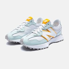 Кроссовки New Balance 327, размер 7.5, голубой/желтый