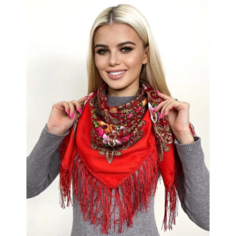 Платок ,90х90 см, красный Без бренда