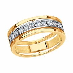 Кольцо помолвочное Diamant online, красное золото, 585 проба, фианит, размер 18.5, ширина 6 мм, прозрачный