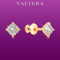 Серьги пусеты VALTERA, серебро, 925 проба, золочение, фианит, , золотистый