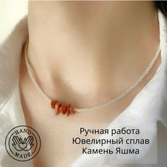 Чокер, яшма, бисер, длина 39 см, коричневый Нет бренда