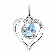 Подвеска Diamant online, белое золото, 585 проба, топаз, фианит, голубой