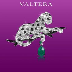 Брошь VALTERA, серебро, 925 проба, агат, фианит, , серебристый, черный, зеленый, бесцветный
