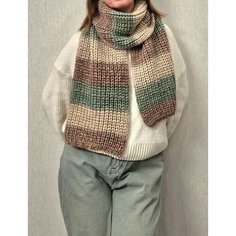 Шарф ,195х25 см, one size, бежевый/коричневый/зеленый Pan Tan