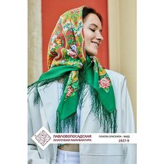 Платок Павловопосадская платочная мануфактура,89х89 см, зеленый