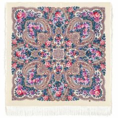 Платок Павловопосадская платочная мануфактура,125х125 см, белый