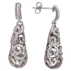 Серьги с подвесками Эстет, сталь, фианит, , серебристый