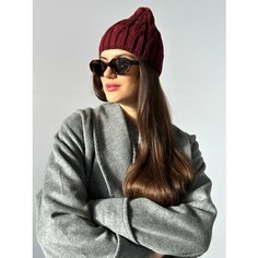 Шапка бини Шапка женская весенняя осенняя демисезонная вязаная, размер 52-58, бордовый Lotta Brand