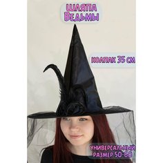Шляпа Ведьмы Колпак Волшебника Чародейки с перьями черная Plush Story