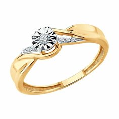 Кольцо Diamant, комбинированное золото, 585 проба, бриллиант, размер 17