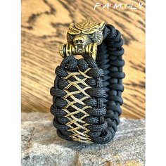 Плетеный браслет, размер 21 см, золотистый, черный Нет бренда