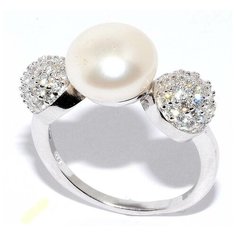 Кольцо Silver WINGS, серебро, 925 проба, жемчуг культивированный, фианит, размер 18.5