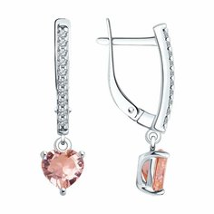 Серьги Яхонт, серебро, 925 проба, ситалл, фианит, , розовый, бесцветный