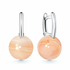 Серьги Яхонт, серебро, 925 проба, родирование, коралл, размер 12 мм, длина 2.4 см, , розовый/белый