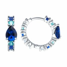 Серьги Яхонт, серебро, 925 проба, фианит, , зеленый, синий, бесцветный, голубой
