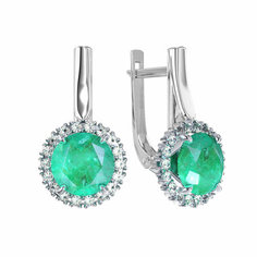 Серьги Яхонт, серебро, 925 проба, горный хрусталь, фианит, , бесцветный, зеленый