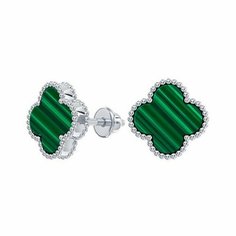 Серьги пусеты The Jeweller, серебро, 925 проба, малахит