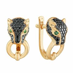 Серьги Яхонт, золото, 585 проба, фианит, , черный/зеленый