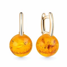 Серьги Яхонт, серебро, 925 проба, золочение, янтарь, размер 12 мм, длина 2.4 см, , желтый