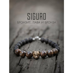 Браслет-нить SIGURD, вулканическая лава, бронзит, 1 шт., размер 22 см, черный/коричневый