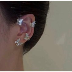 Серьги каффы Azimut C.O. Jewelry AND Accessories, циркон, серебристый/белый